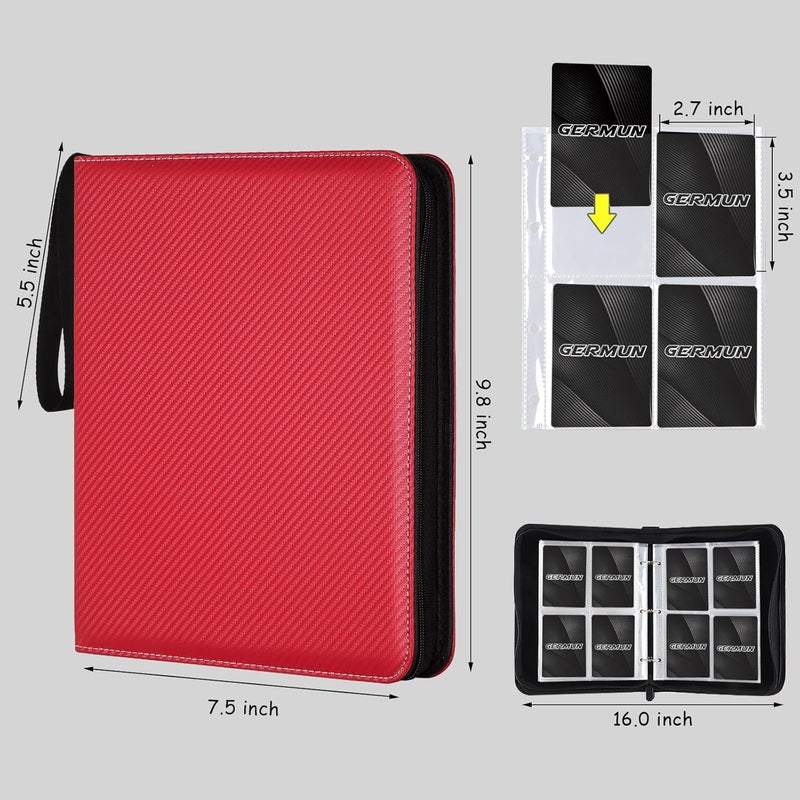 GERMUN 4 Pocket Card Binder, Premium Zip Trading Card Binder, 400 Double Sided Pocket PU Card Collection Binder, Collector Card Album, Card Folder for MTG, TCG, Sports Cards, Game Cards (Red) - Image 3